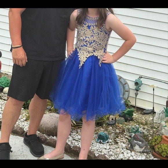 Royal Blue and Gold Kids Dance Costume - Picture 1 of 5